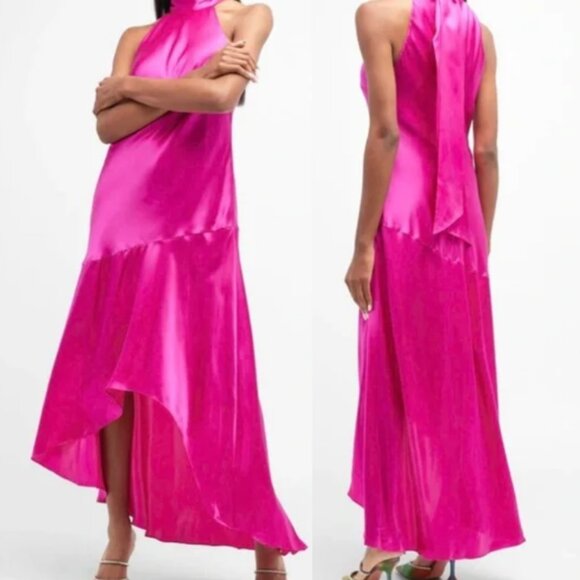 green halter dresses Green Floral Satin Halter Maxi Dress – Gabi Swimwear